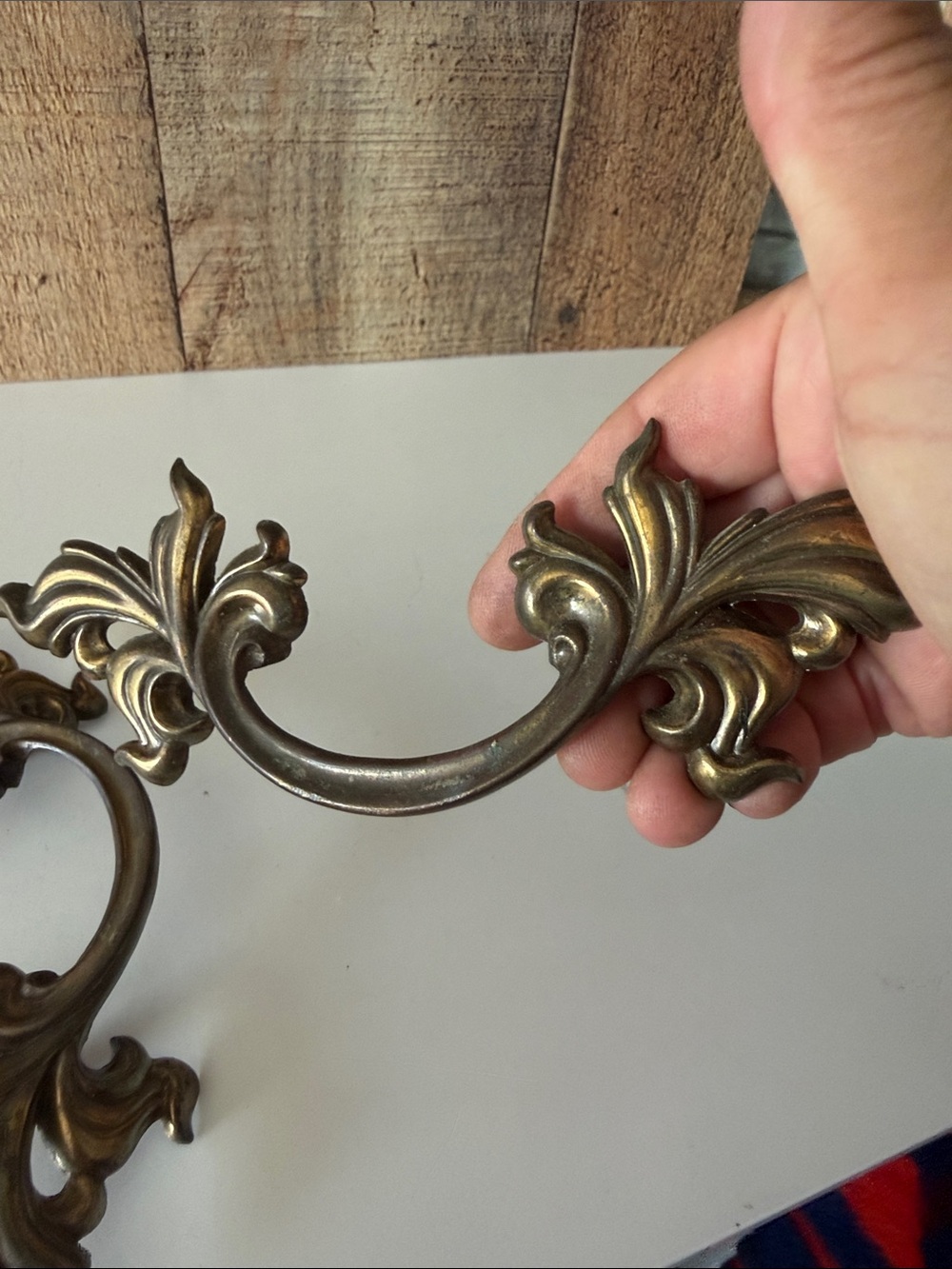 Vintage  Brass Finish French Provincial Ornate Drawer Pulls - Set of 2 - Picture 3 of 7